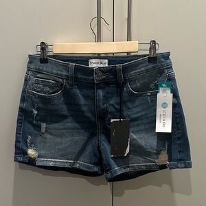 NWT Studio Blue Denim Mid Rise Distressed Shorts Size 28/6